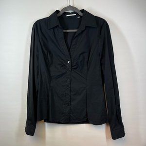 Tahari Women's Solid Black Cotton Blend Long Sleeve Button Down Shirt Size M